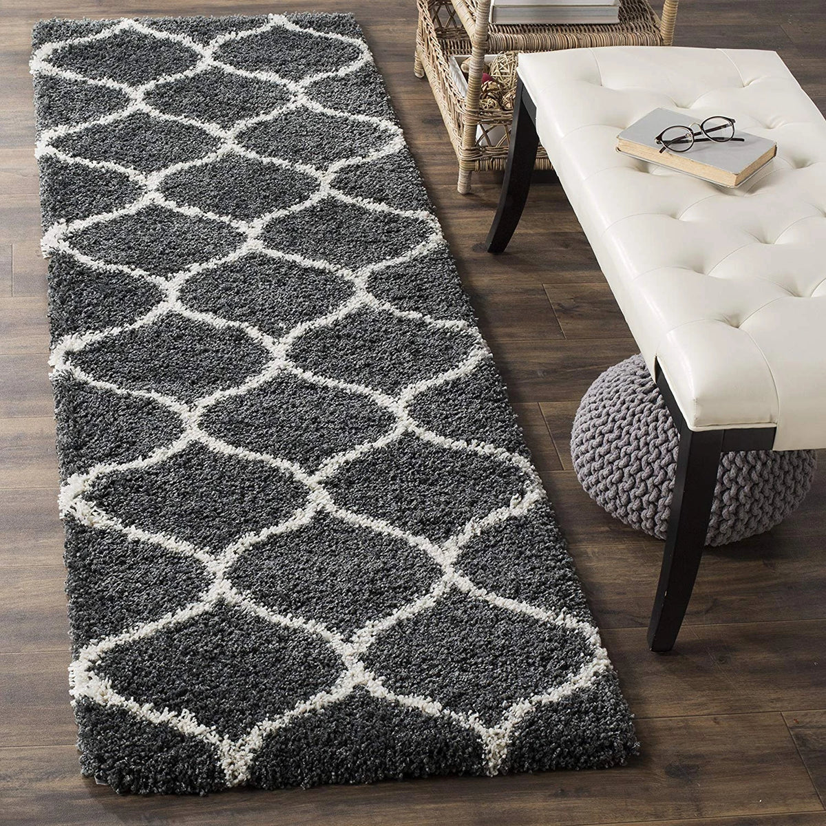 Morocco CHARCOAL & IVORY Retro Collection Plush Shag Rug - Image 9