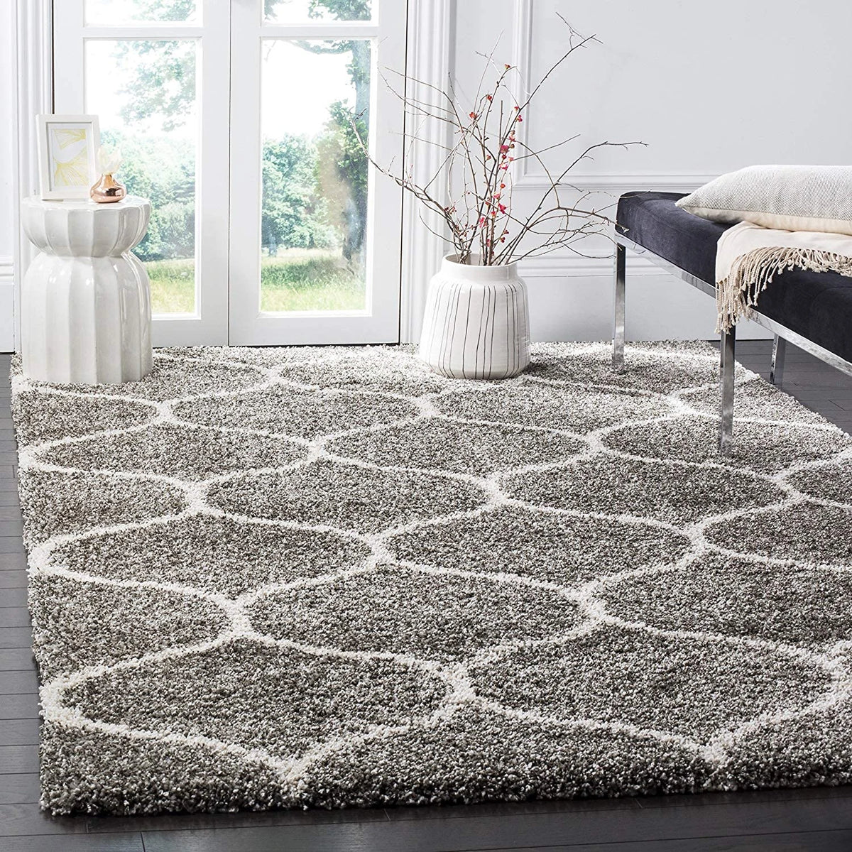 Morocco GREY MULTI Retro Collection Plush Shag Rug - Image 1