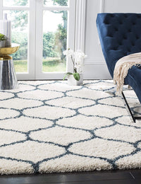 Morocco IVORY & BLUE Retro Collection Plush Shag Rug - Image 5