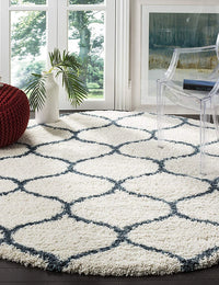 Morocco IVORY & BLUE Retro Collection Plush Shag Rug Round Rug - Image 1