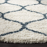 Morocco IVORY & BLUE Retro Collection Plush Shag Rug Round Rug - Image 3