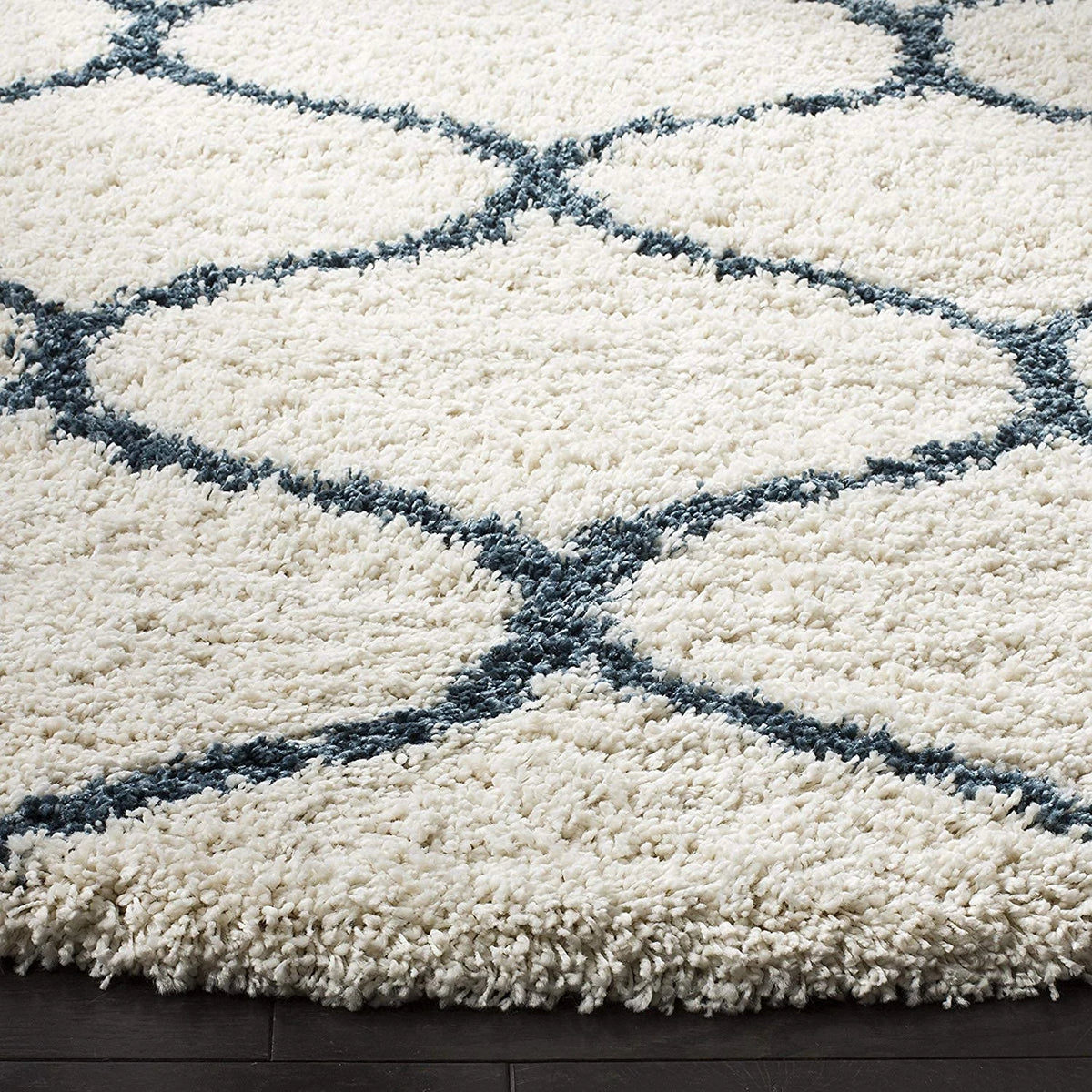 Morocco IVORY & BLUE Retro Collection Plush Shag Rug Round Rug - Image 7