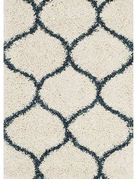 Morocco IVORY & BLUE Retro Collection Plush Shag Rug Runner Rug - Image 1