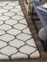Morocco IVORY & BLUE Retro Collection Plush Shag Rug Runner Rug - Image 2