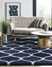 Morocco NAVY BLUE Retro Collection Plush Shag Rug - Image 1