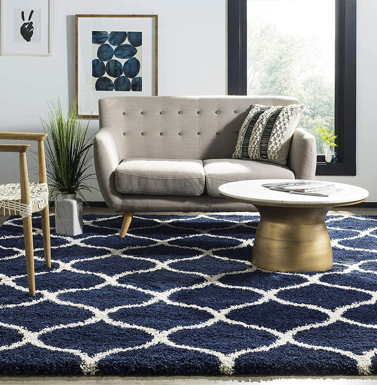 Morocco NAVY BLUE Retro Collection Plush Shag Rug - Image 1