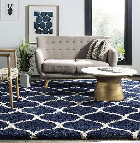 Morocco NAVY BLUE Retro Collection Plush Shag Rug - Image 1