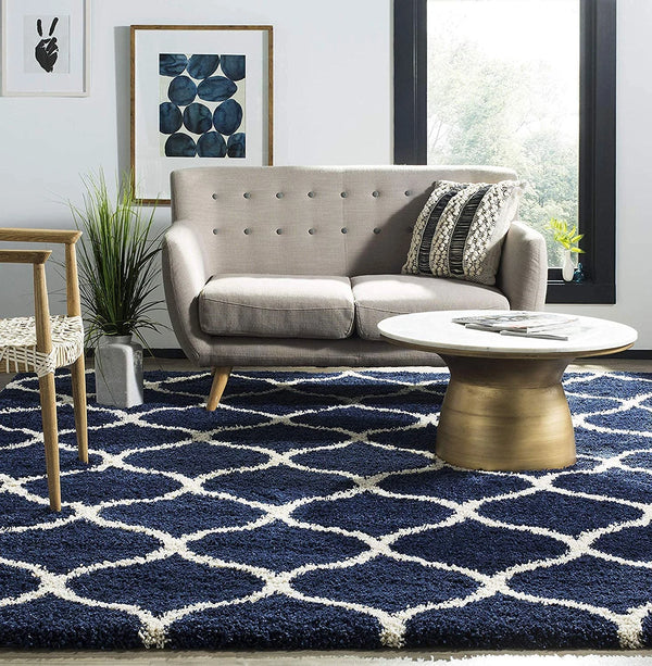 Morocco NAVY BLUE Retro Collection Plush Shag Rug - Image 1