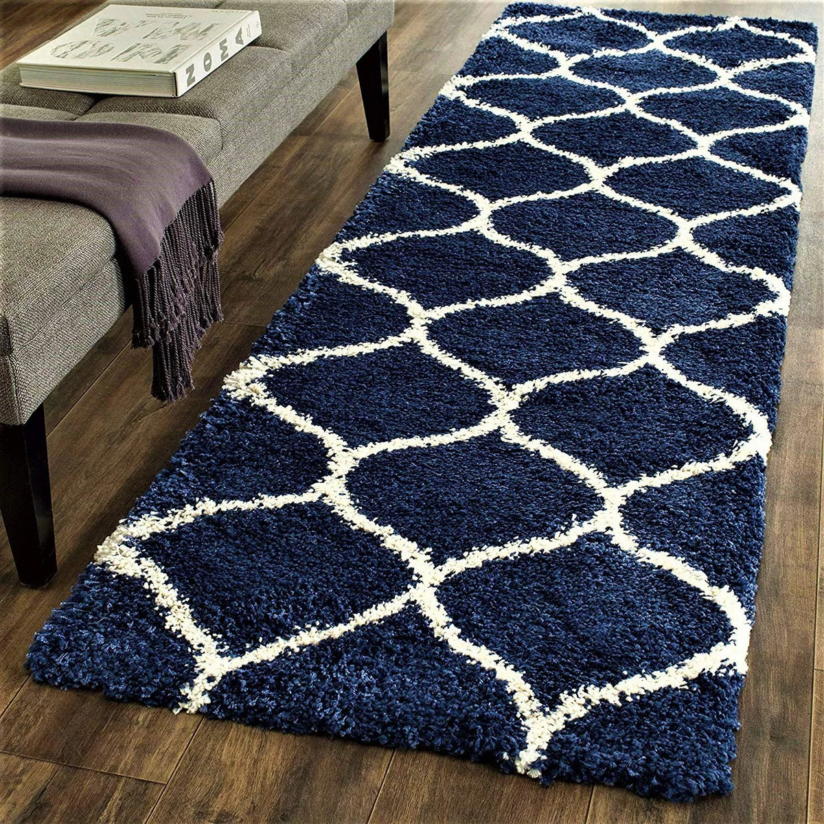 Morocco NAVY BLUE Retro Collection Plush Shag Rug - Image 2