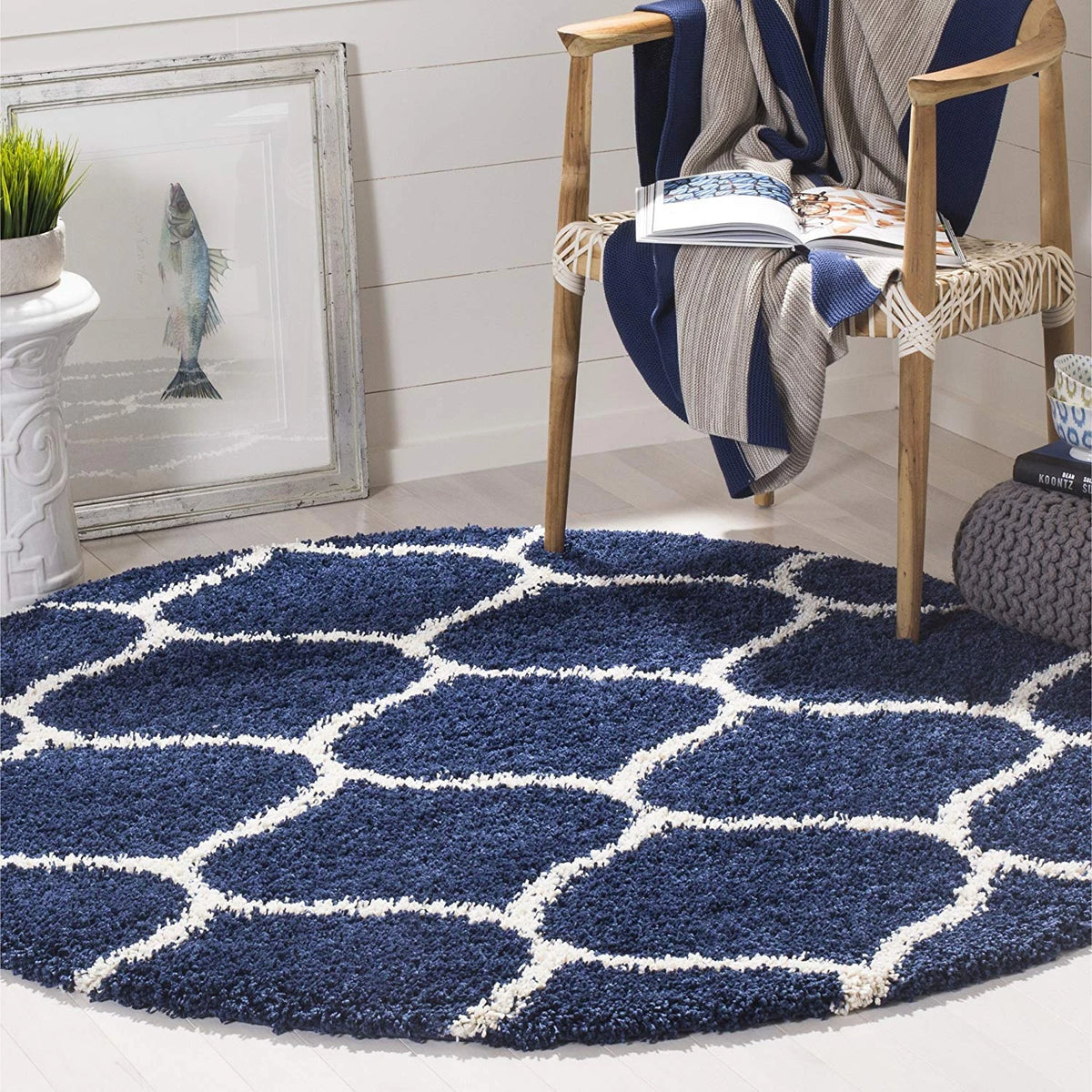 Morocco NAVY BLUE Retro Collection Plush Shag Rug - Image 3