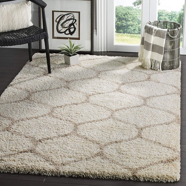 Morocco OFF IVORY & BEIGE Retro Collection Plush Shag Rug - Image 1