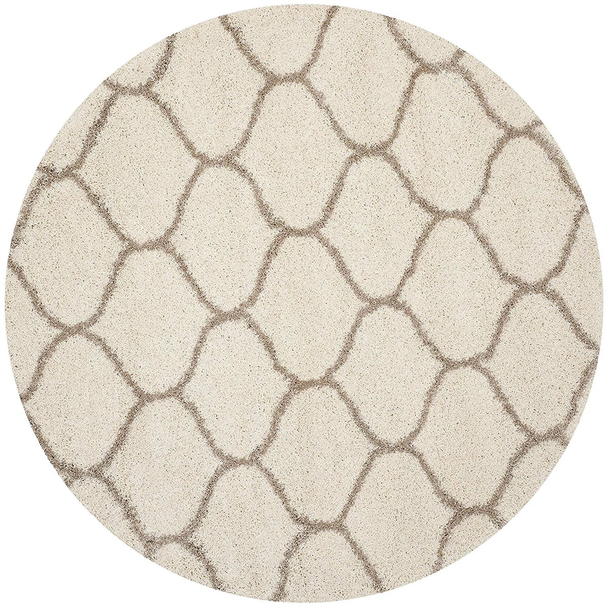 Morocco OFF IVORY & BEIGE Retro Collection Plush Shag Rug Round Rug - Image 2