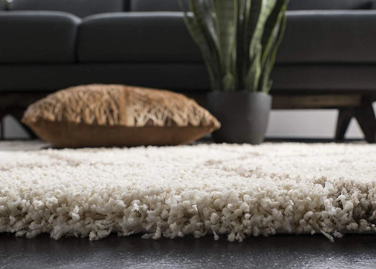Morocco OFF IVORY & BEIGE Retro Collection Plush Shag Rug Round Rug - Image 3