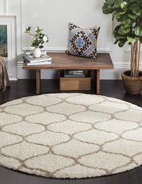 Morocco OFF IVORY & BEIGE Retro Collection Plush Shag Rug Round Rug - Image 6