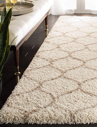Morocco OFF IVORY & BEIGE Retro Collection Plush Shag Rug Runner Rug - Image 1
