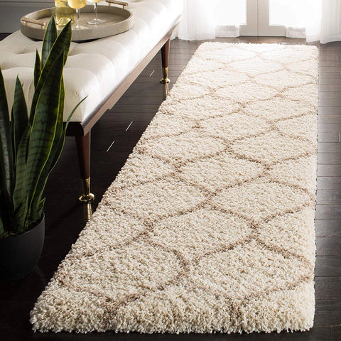 Morocco OFF IVORY & BEIGE Retro Collection Plush Shag Rug Runner Rug - Image 1