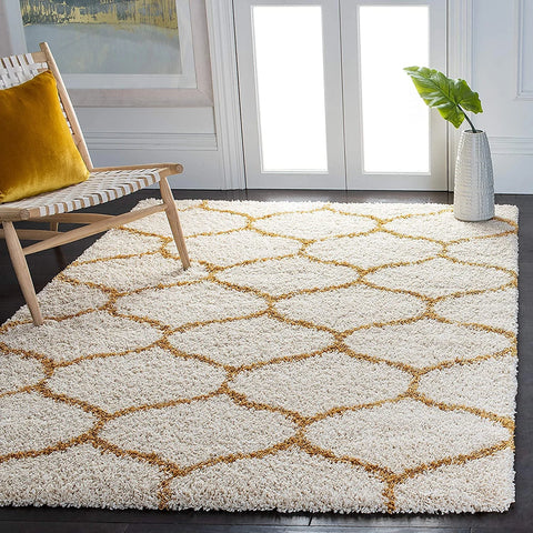 Morocco OFF IVORY & GOLD Retro Collection Plush Shag Rug - Image 1