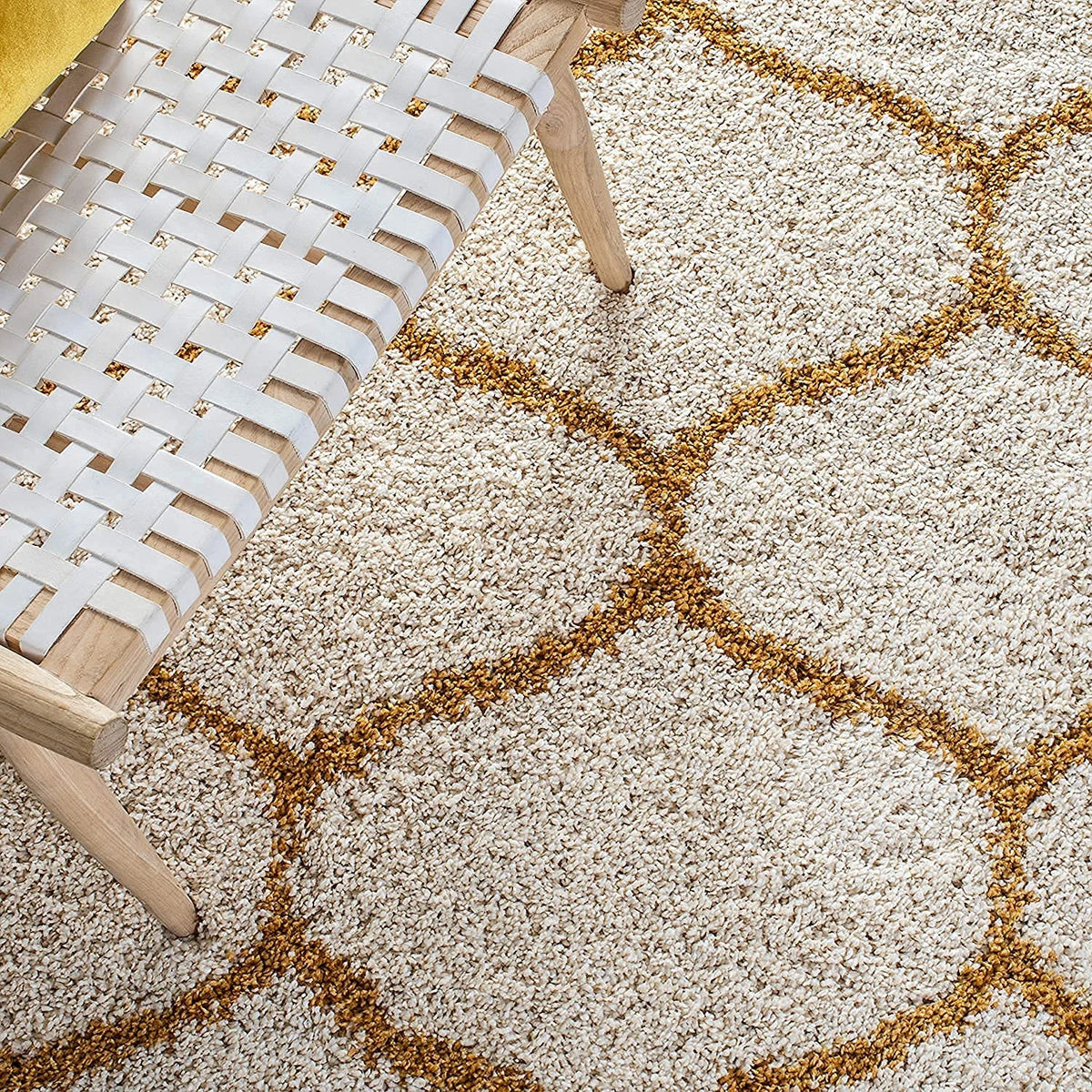 Morocco OFF IVORY & GOLD Retro Collection Plush Shag Rug - Image 2