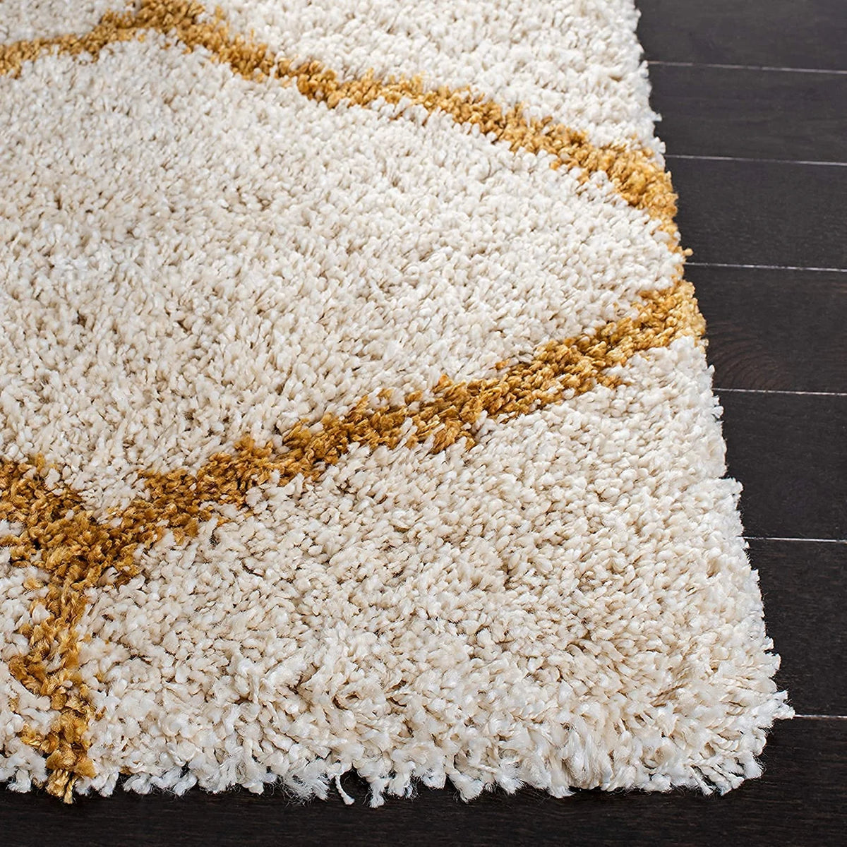 Morocco OFF IVORY & GOLD Retro Collection Plush Shag Rug - Image 5