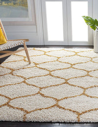 Morocco OFF IVORY & GOLD Retro Collection Plush Shag Rug - Image 6