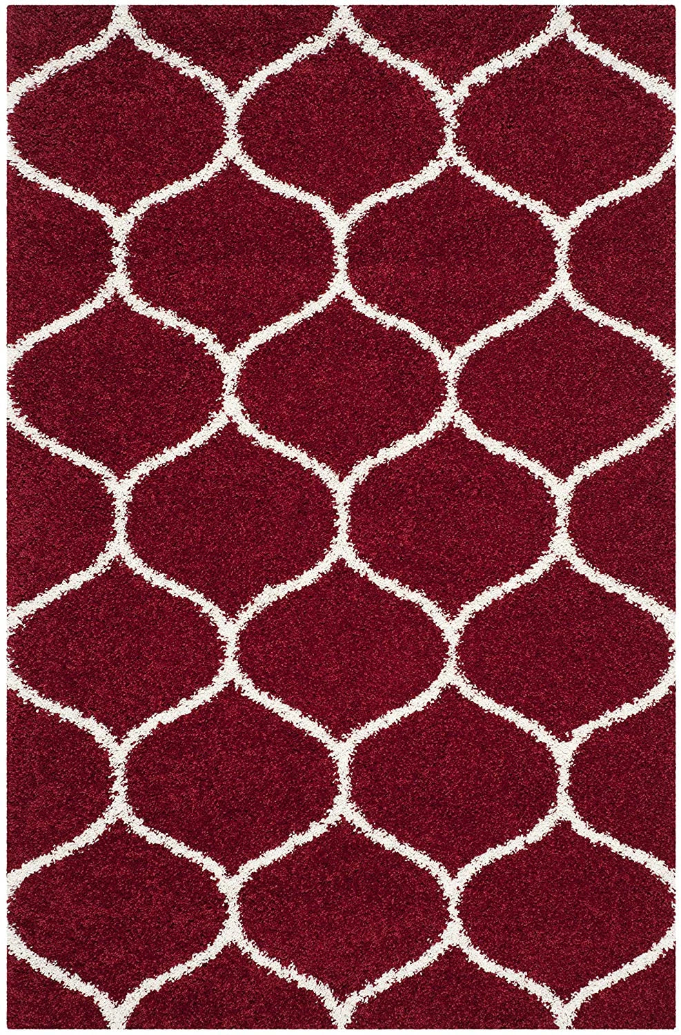 Morocco Red Ivory Retro Collection Plush Shag Rug - Image 3
