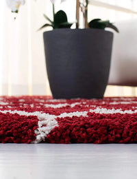 Morocco Red Ivory Retro Collection Plush Shag Rug - Image 4