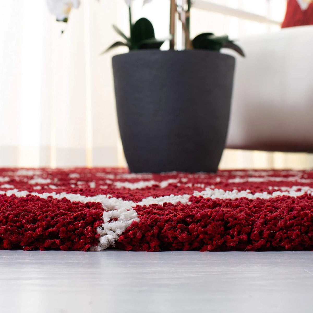 Morocco Red Ivory Retro Collection Plush Shag Rug - Image 4