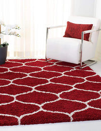 Morocco Red Ivory Retro Collection Plush Shag Rug - Image 6
