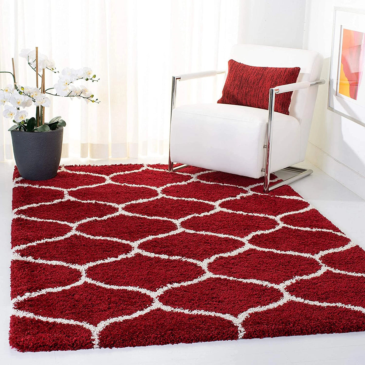Morocco Red Ivory Retro Collection Plush Shag Rug - Image 6