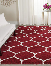 Morocco Red Ivory Retro Collection Plush Shag Rug - Image 8