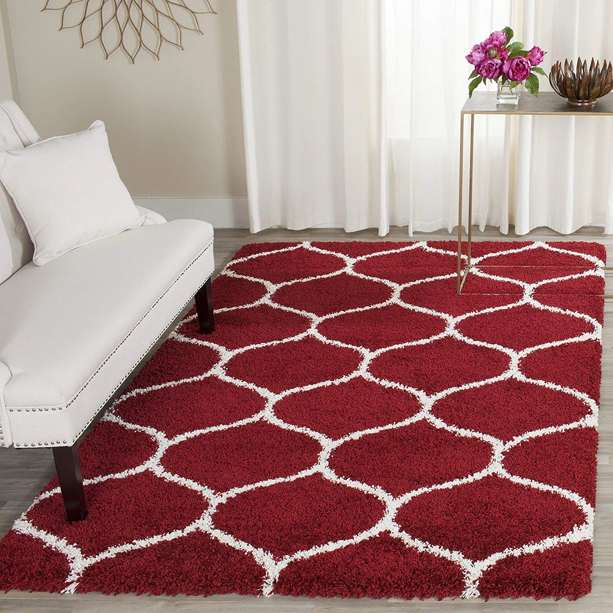Morocco Red Ivory Retro Collection Plush Shag Rug - Image 8