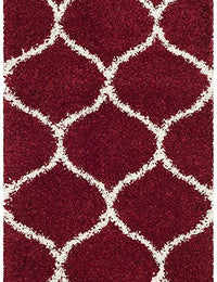 Morocco Red Ivory Retro Collection Plush Shag Rug Runner Rug - Image 1