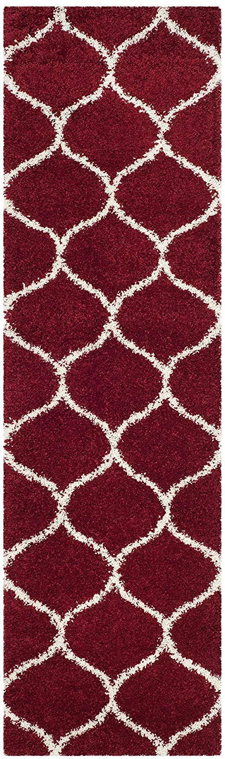 Morocco Red Ivory Retro Collection Plush Shag Rug Runner Rug - Image 1