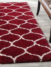 Morocco Red Ivory Retro Collection Plush Shag Rug Runner Rug - Image 2