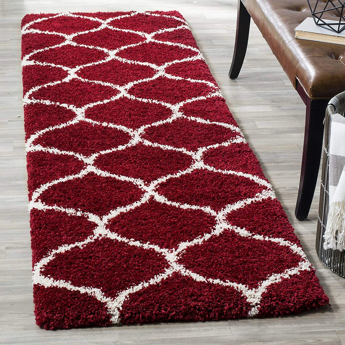Morocco Red Ivory Retro Collection Plush Shag Rug Runner Rug - Image 2