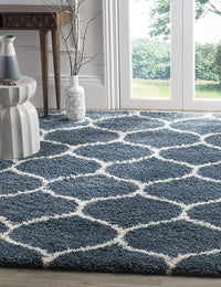 Morocco SLATE BLUE & IVORY Retro Collection Plush Shag Rug - Image 1