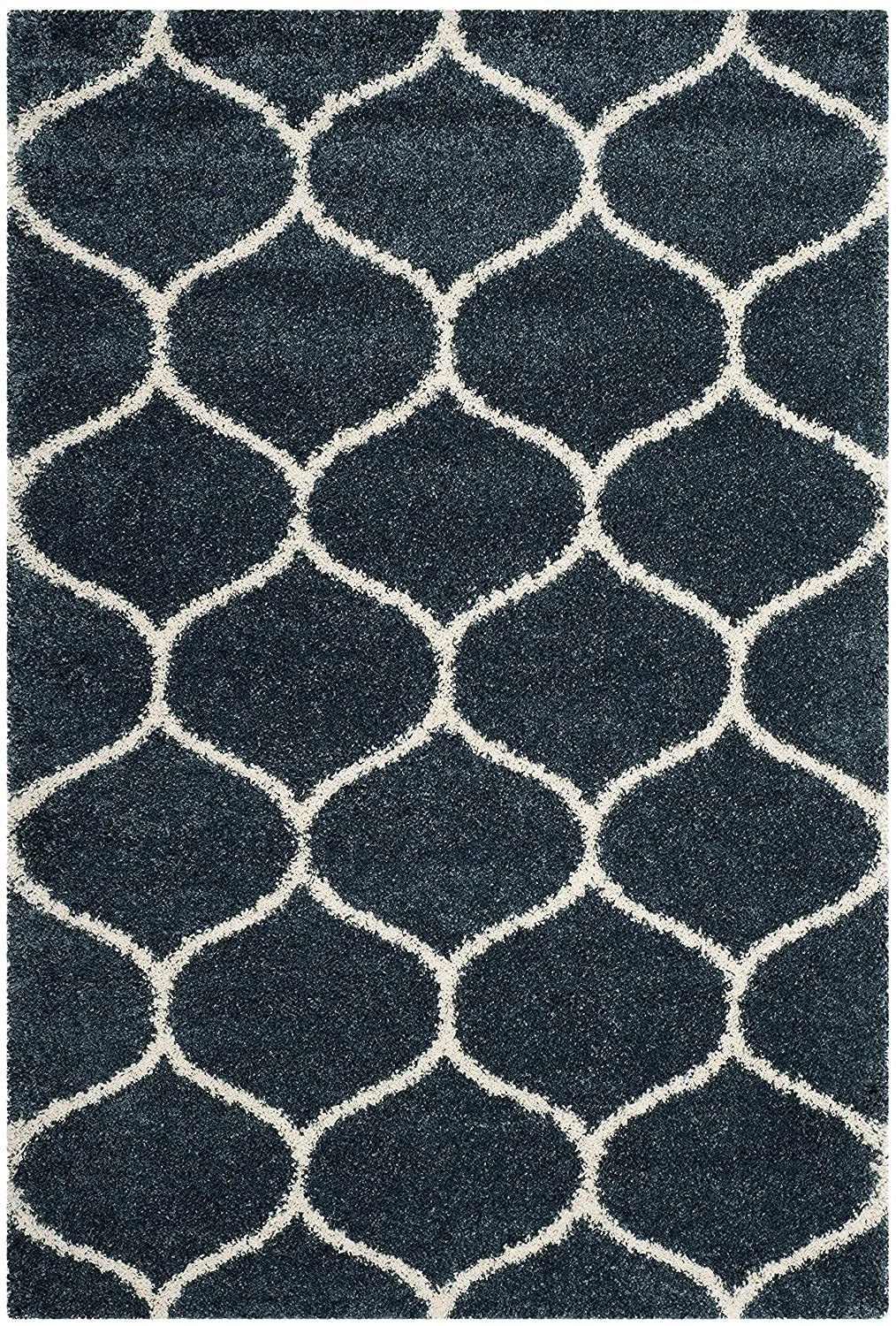 Morocco SLATE BLUE & IVORY Retro Collection Plush Shag Rug - Image 2