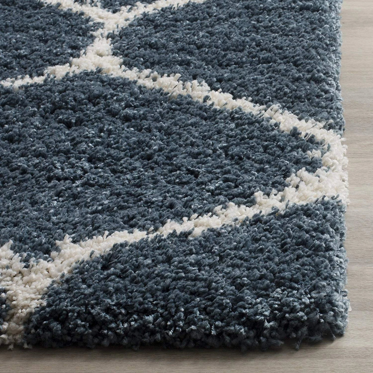 Morocco SLATE BLUE & IVORY Retro Collection Plush Shag Rug - Image 7