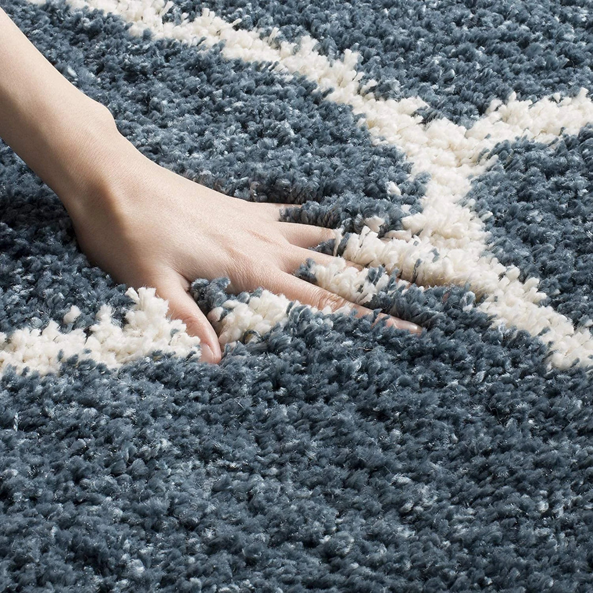 Morocco SLATE BLUE & IVORY Retro Collection Plush Shag Rug Round Rug - Image 3