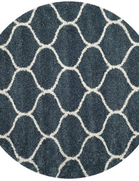 Morocco SLATE BLUE & IVORY Retro Collection Plush Shag Rug Round Rug - Image 5