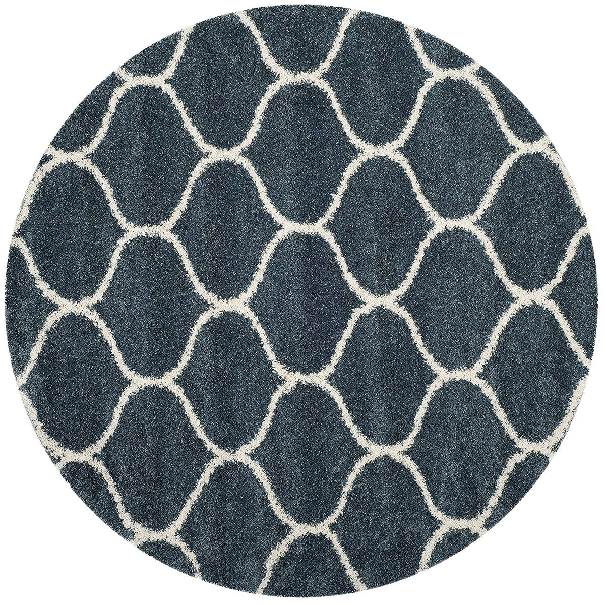 Morocco SLATE BLUE & IVORY Retro Collection Plush Shag Rug Round Rug - Image 5