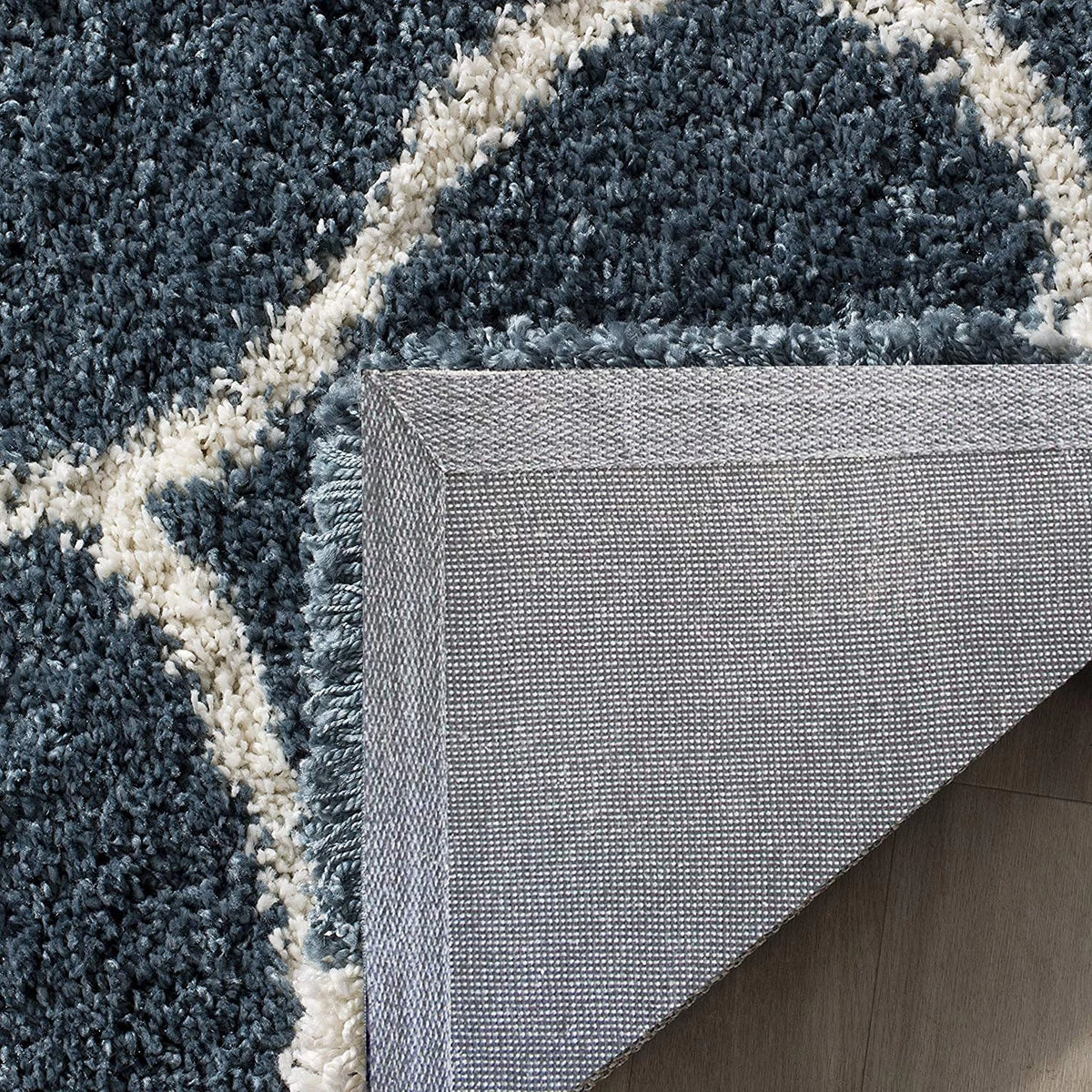 Morocco SLATE BLUE & IVORY Retro Collection Plush Shag Rug Round Rug - Image 6