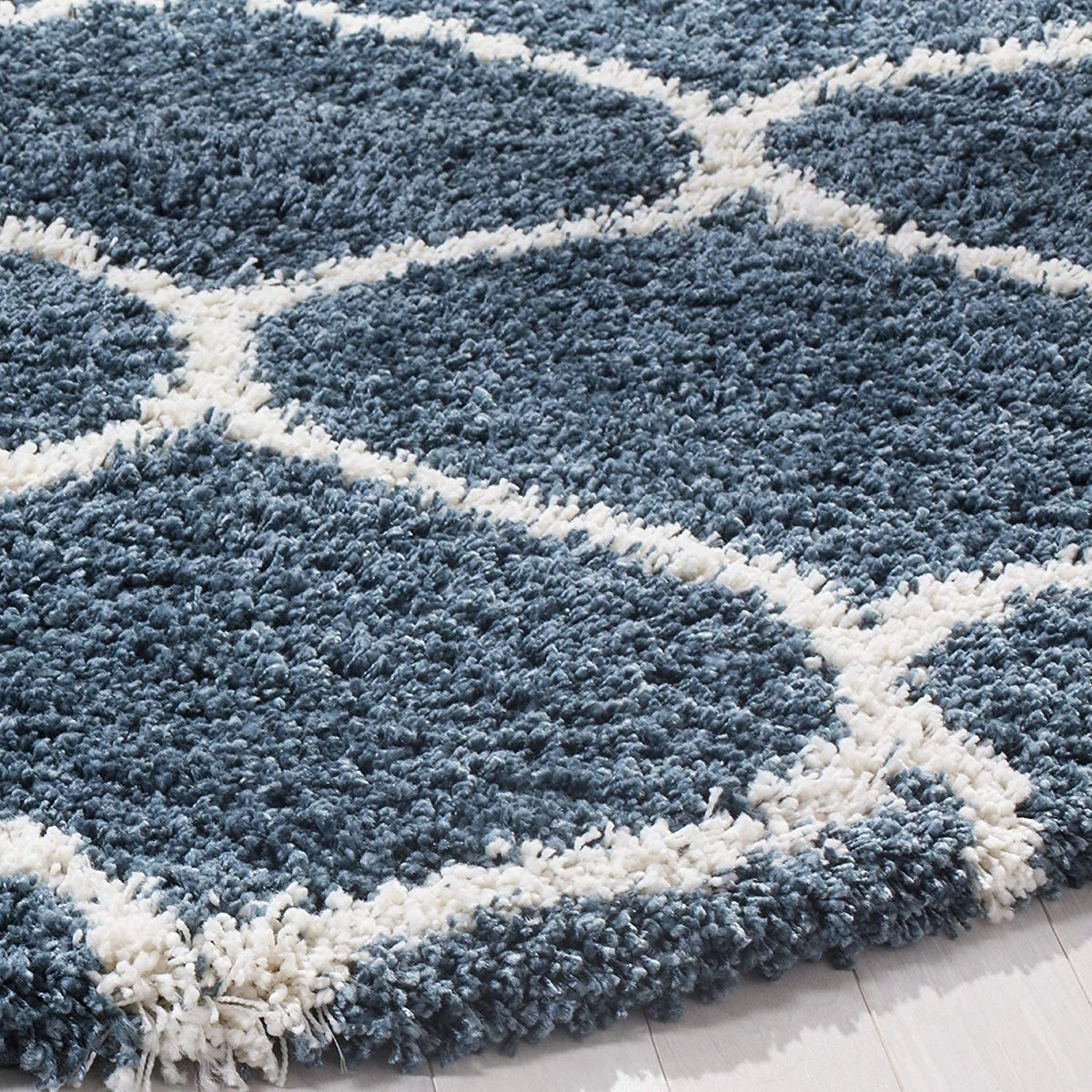 Morocco SLATE BLUE & IVORY Retro Collection Plush Shag Rug Round Rug - Image 7
