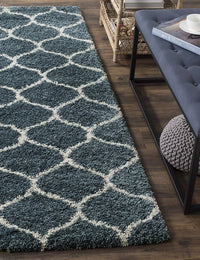 Morocco SLATE BLUE & IVORY Retro Collection Plush Shag Rug Runner Rug - Image 1
