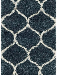 Morocco SLATE BLUE & IVORY Retro Collection Plush Shag Rug Runner Rug - Image 2