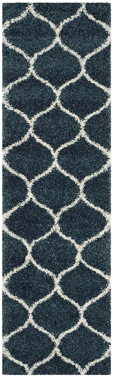 Morocco SLATE BLUE & IVORY Retro Collection Plush Shag Rug Runner Rug - Image 2