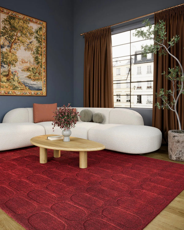 Morris Burgundy Geometric Hand-Tufted Wool Rug - Image 1