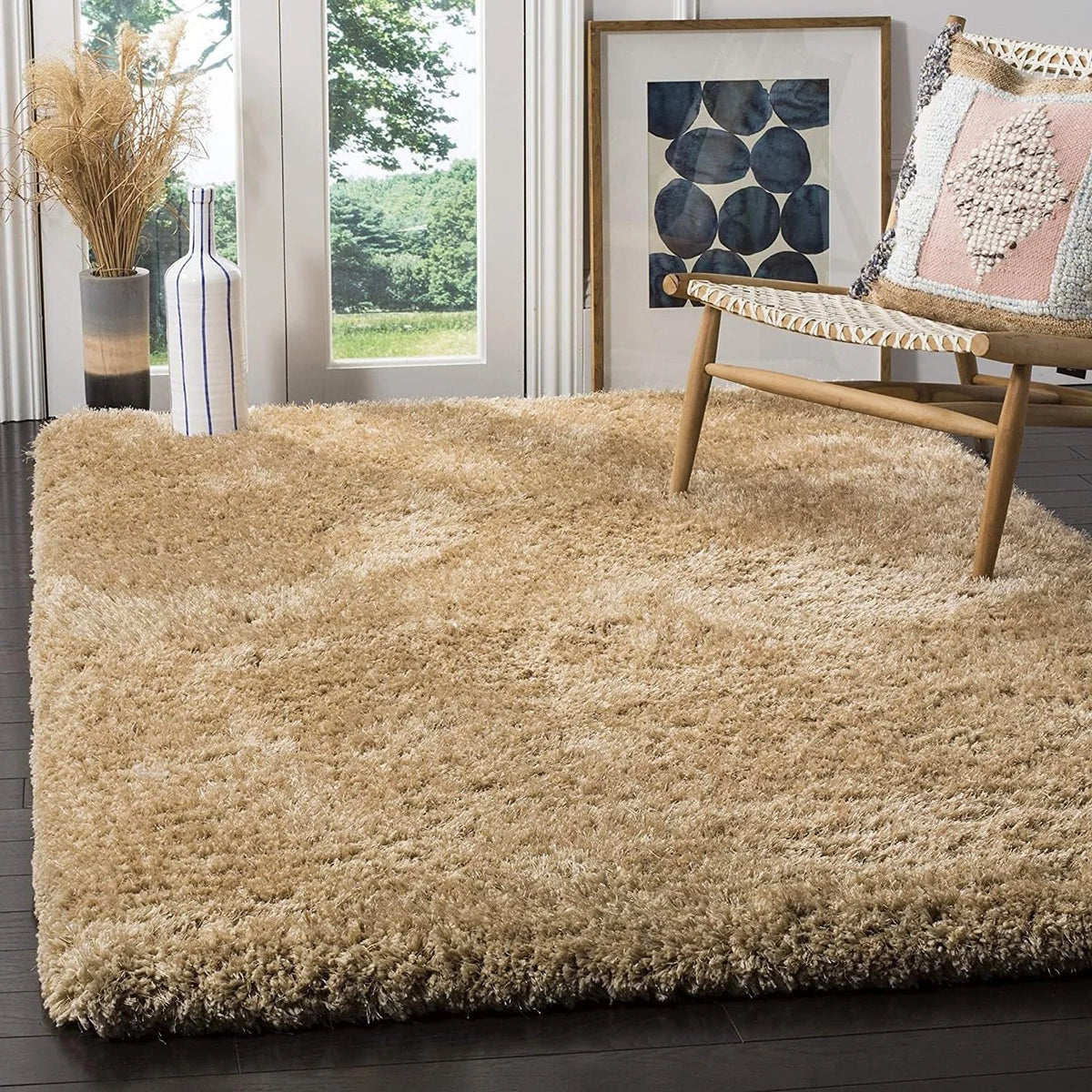 Mud Beige Solid Plush Shag Rug - Image 1