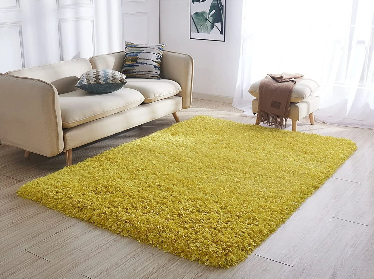 Mustard Yellow Solid Plush Shag Rug - Image 1