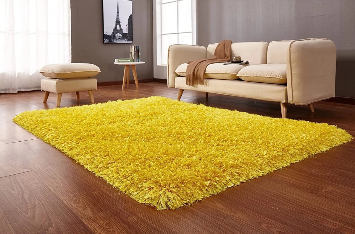 Mustard Yellow Solid Plush Shag Rug - Image 2